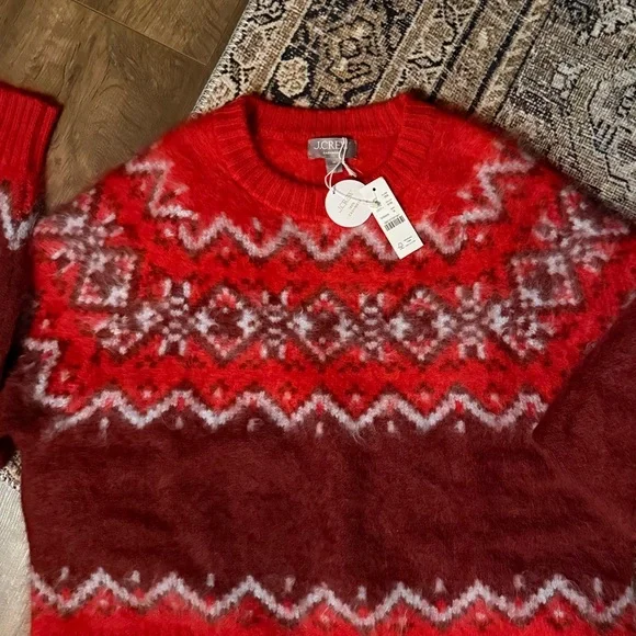 Brushed 100% Cashmere Fair Isle Women's Sweater Red J Crew - Picture 3 of 6